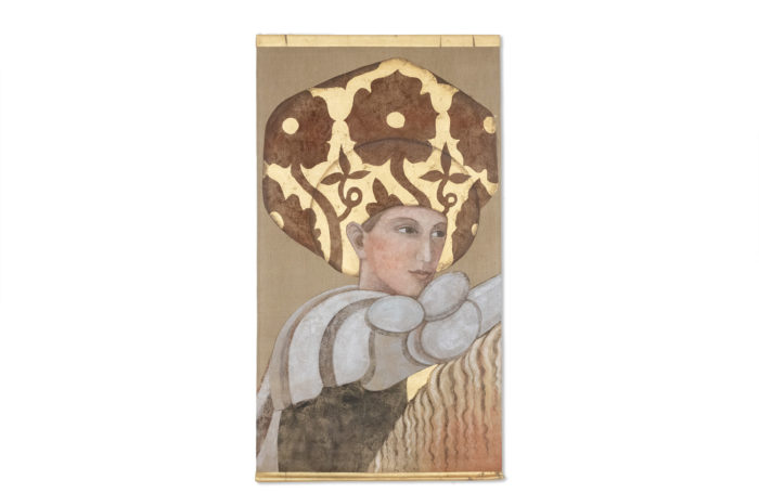 Toile peinte ou panneau décoratif représentant un personnage italien - face