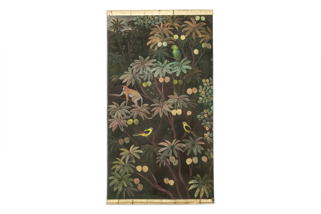 Painted canvas representing animals on an exotic background. Contemporary.