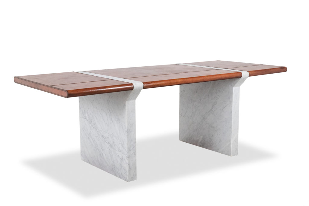 Hermès. Carrara marble and leather desk. 1970s.