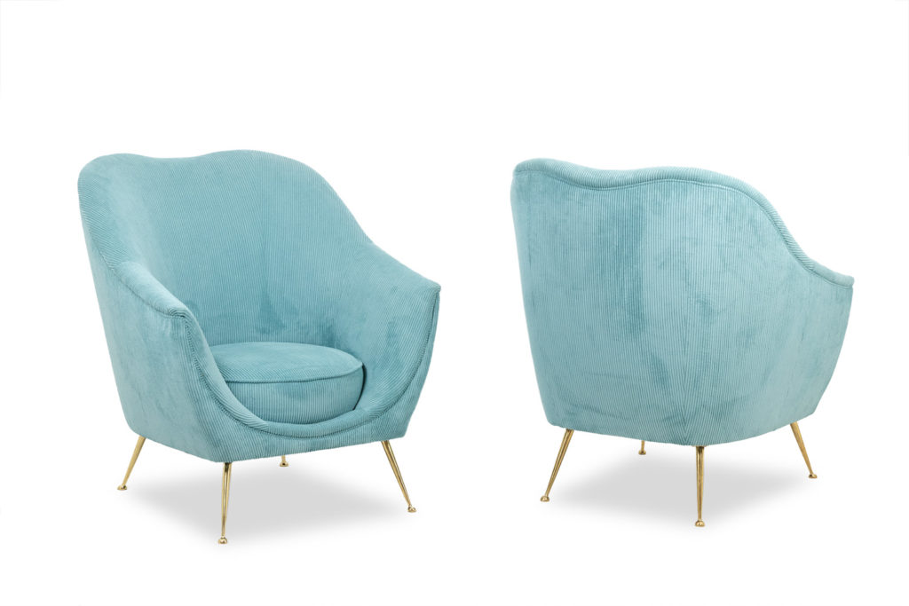 Pair of corduroy armchairs. Contemporary work.