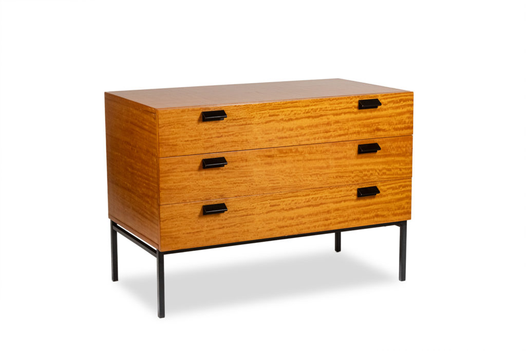 André Monpoix. Chest of drawers in varnished blond cherry. 1960s.