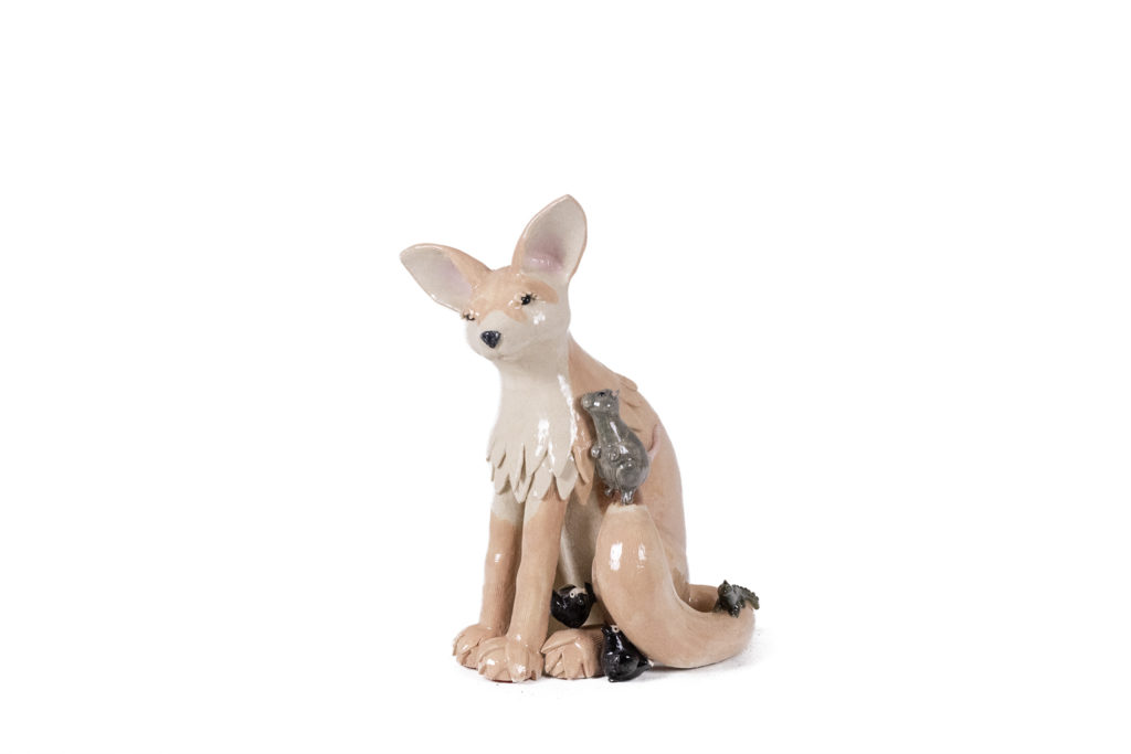 Valérie Courtet. Fennec in enameled stoneware. Contemporary work.