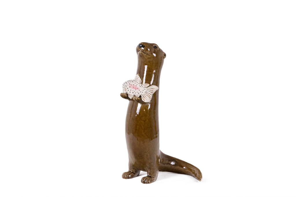 Valérie Courtet. Otter holding a fish. Contemporary.