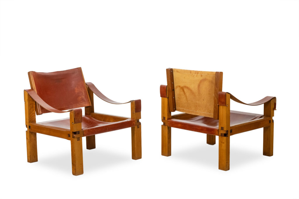 Pierre Chapo. Pair of S10X model armchairs in elm. Circa 1970.